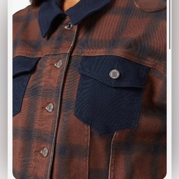 WeWoreWhat modern plaid stretch twill colorblock denim jacket size medium new - Picture 13 of 17